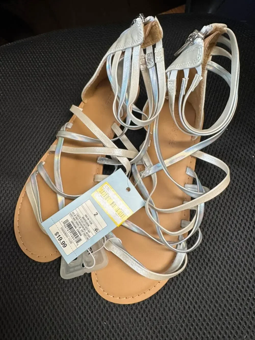 New Girls Cat & Jack Metallic White Dion Sandals - Size 2